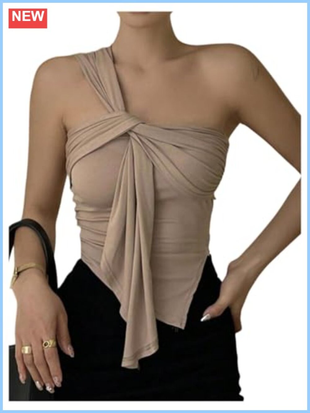 Women's One Shoulder Twist Ruched Tank Top Slim Fit Party Date Night